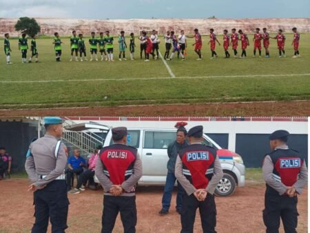 Pengamanan Kejuaraan Sepak Bola Gala Siswa Indonesia (GSI) Jenjang SMP Kota Tanjungpinang Tahun 2026 yang berlangsung di Gelora Sri Tri Buana, Pulau Dompak, Rabu (10/6/2026).