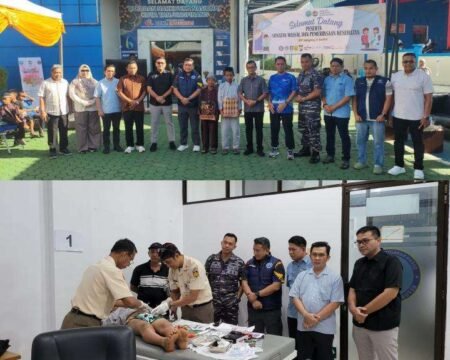 Kepala BNN Tanjungpinang Mohamad Dafi Bastomi dan Pemimpin Cabang BRI Tanjungpinang Syafrizal saat menyaksikan khitanan anak - Foto bersama jajaran BNN Tanjungpinang dan BRI Cabang Tanjungpinang