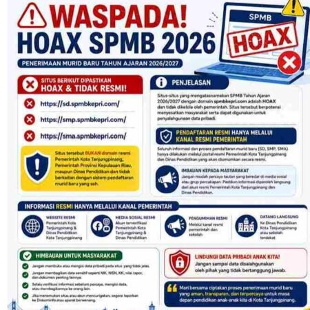 Pemko Tanjungpinang Tegaskan Situs Penerimaan Murid Baru 2026 di Tanjungpinang Hoax, Orang Tua Diminta Waspada