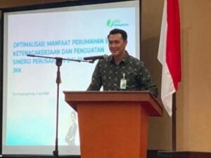 BPJS Ketenagakerjaan Tanjungpinang dan BTN Perkuat Sinergi dalam Upaya Pemanfaatan Kepemilikan Rumah Bagi Peserta Kepala Kantor Cabang BPJS Ketenagakerjaan Tanjungpinang, Iwan Kurniawan, saat memberikan sambutan dalam kegiatan koordinasi terkait (MLT) bagi Peserta BPJS Ketenagakerjaan untuk Kepemilikan Rumah, berlangsung di Aston Tanjungpinang Hotel and Conference Center dan dihadiri berbagai pemangku kepentingan pada Kamis 4 Juni 2026.