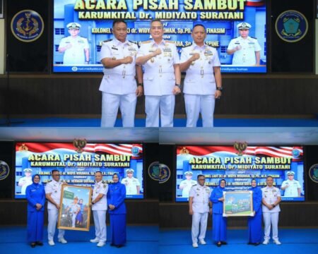 Rumkital dr. Midiyato Suratani Tanjungpinang menggelar acara pisah sambut sertijab Karumkital dr. Midiyato Suratani dari Kolonel Laut (K) dr. Widya Wirawan, Sp.PD., M.H., FINASIM., kepada Kolonel Laut (K) dr. Herman Gofara, Sp.OT (K) Spine., di GSG Rumkital dr. Midiyato Suratani
