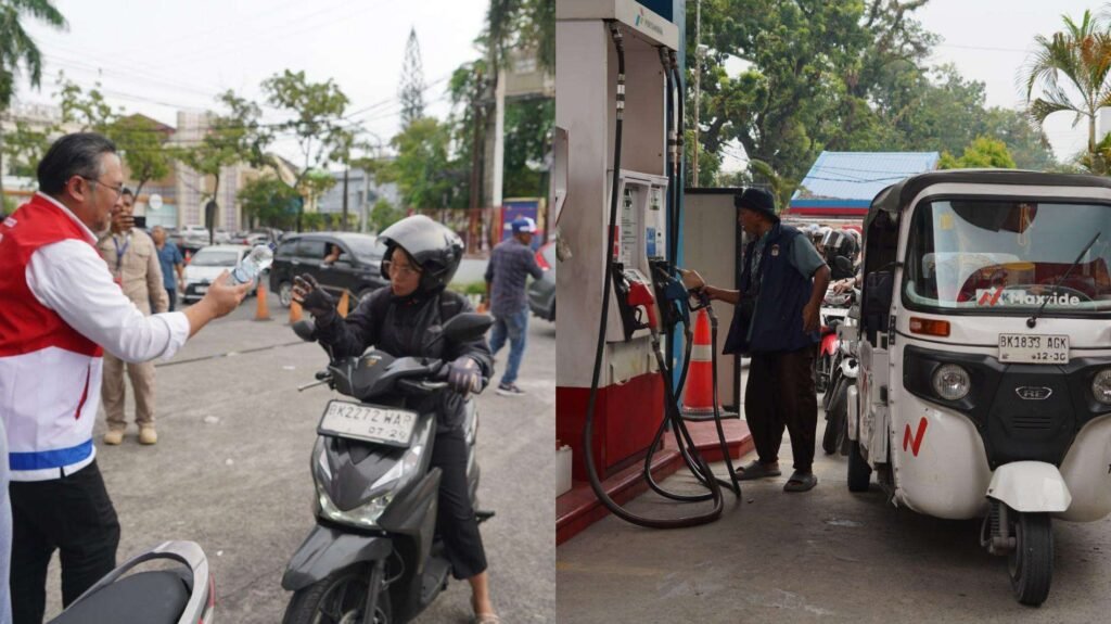 Petugas Pertamina saat melakukan edukasi Distribusi BBM di Sumut Semakin Membaik, Pertamina Patra Niaga Pastikan Pasokan Aman untuk Masyarakat