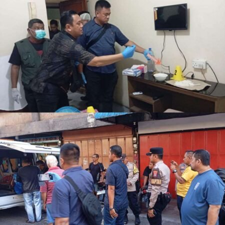 Tim Inafis Satreskrim Polresta Tanjungpinang dan personil Polsek Tanjungpinag Barat saat melakukan olah TKP menindaklanjuti laporan masyarakat terkait penemuan seorang laki-laki yang telah meninggal dunia di salah satu kamar wisma di Jalan Tambak, Kota Tanjungpinang pada Jumat (17/07/2026)