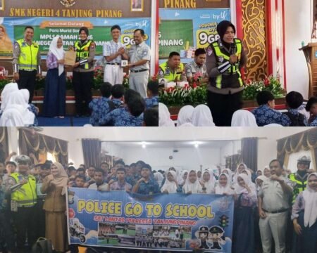 Satlantas Polresta Tanjungpinang Edukasi Pelajar SMKN 4 pada Giat MPLS