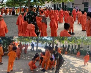 Semangat Satgas TMMD Ke-129 Kodim 0315/Tanjungpinang Senam Bersama dan Goro Bersihkan Lingkungan SDIT An-Nahl Bintan