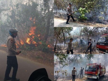 Gerak Cepat Polsek Tanjungpinang Kota Bersama Damkar Padamkan Kebakaran Lahan di Kampung Bugis