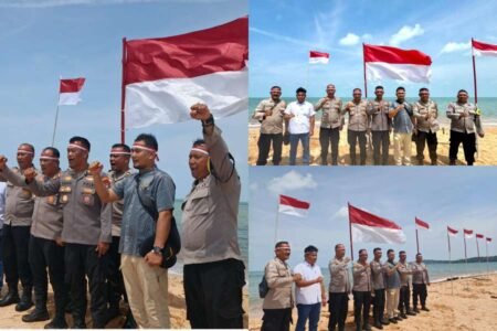 Kibarkan Semangat Nasionalisme, Polresta Tanjungpinang Pasang Bendera Merah Putih di Pulau Paku, Semarakkan HUT Ke-81