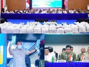 konferensi pers sekaligus pemusnahan barang bukti narkotika jenis ketamin seberat 1,36 ton yang berhasil diungkap dari kapal MV. King Sun, bertempat di GSG Haji Fisabilillah, Mako Kodaeral IV, Batam. Rabu (12/8/2026),