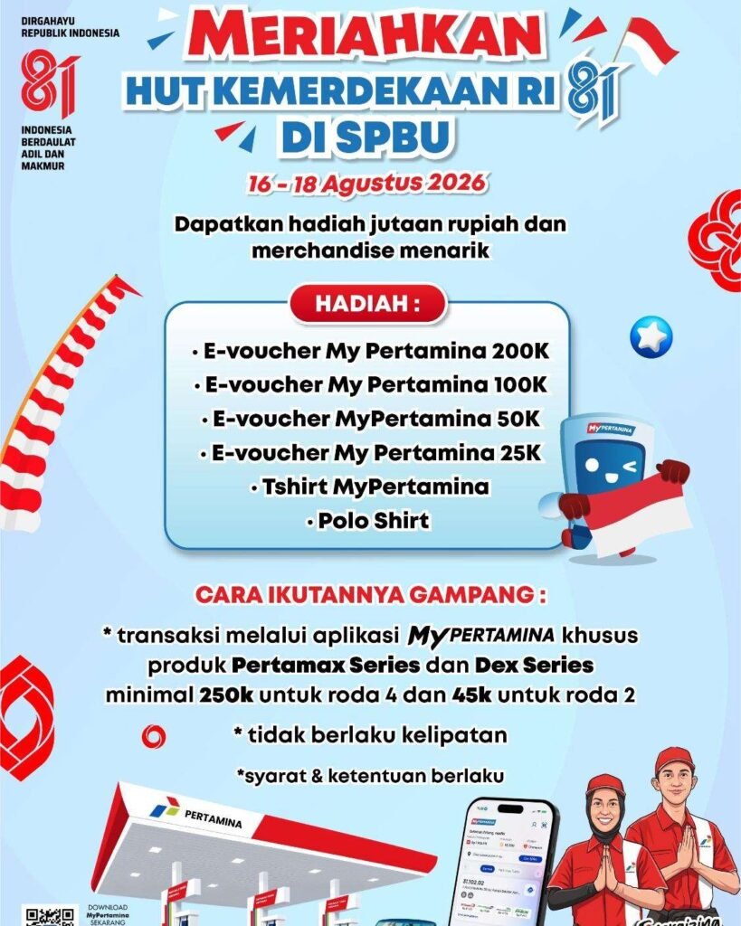 Semarakkan HUT ke-81 Republik Indonesia Melalui MyPertamina Berbagi Hadiah Kemerdekaan di 24 SPBU Semarakkan HUT ke-81 Republik Indonesia Melalui MyPertamina Berbagi Hadiah Kemerdekaan di 24 SPBU