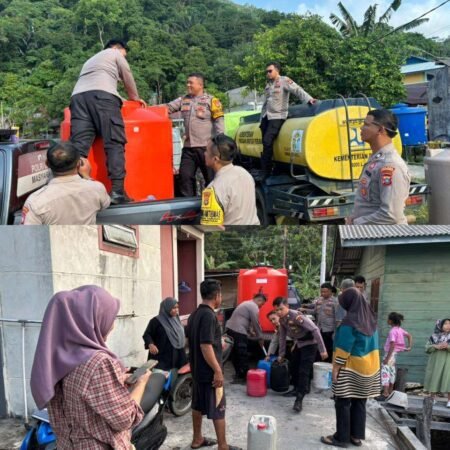 Melalui Patroli Kamtibmas Napoleon Presisi, personel Polsek Siantan menyalurkan air bersih kepada masyarakat di Tanjung Momong dan Desa Antang, Kecamatan Siantan, Rabu (19/08/2026).