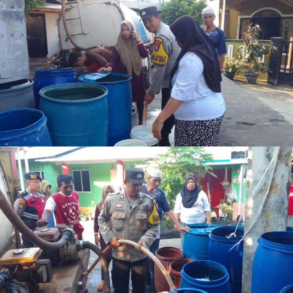 Dampak Kemarau Panjang, Polsek Bukit Bestari Salurkan Air untuk Warga Tanjung Unggat Kesulitan Air