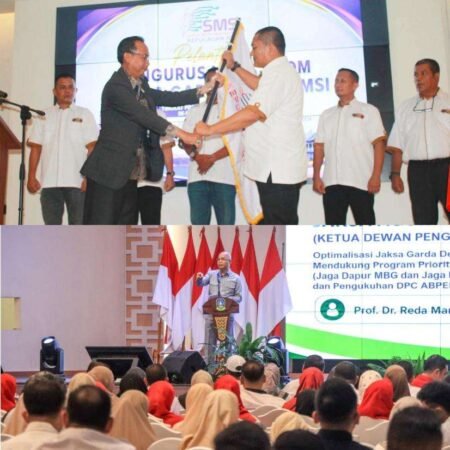Pengurus ABPEDNAS Kepri yang digelar sebelum pelantikan Pokja Newsroom Jaga Desa SMSI Kepri, digelar Perjanjian Kerjasama antara ABPEDNAS Kepri dengan Pokja Newsroom Jaga Desa SMSI Kepri yang ditandatangani Nyannyang Haris dan Rinaldi Samjaya. JAM Intel Kejagung Reda Manthovani saat memberikan sambutan.(ft.ist)
