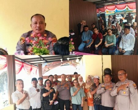 Kapolsek Tanjungpinang Kota, Iptu Freddy Simanjuntak saat memimpin kegiatan Jumat Curhat untuk menyerap berbagai aspirasi dan keluhan, terkait keamanan dan ketertiban masyarakat (Kamtibmas), digelar di halaman Mako Polsubsektor Polsek Tanjungpinang Kota, Jalan Merdeka dilanjutkan foto bersama, Jumat (28/8/2026).