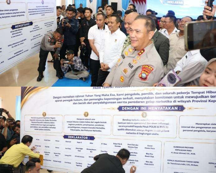 Kapolda Kepri Irjen. Pol. Asep Safrudin saat hadiri kegiatan Deklarasi dan Penandatanganan Pakta Integritas P4GN pada Tempat Hiburan Malam di Wilayah Provinsi Kepulauan Riau, yang dilaksanakan di Gedung Lancang Kuning Polda Kepri, Batam, Selasa (1/9/2026).