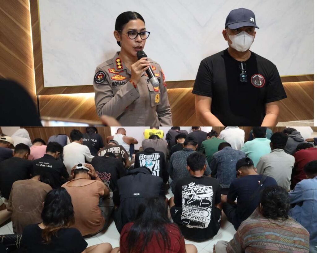 Kabid Humas Polda Kepri Kombes Pol. Dr. Nona Pricillia Ohei, S.I.K., S.H., M.H., dalam kegiatan doorstop di Lobby Mapolda Kepri, terkait diamankanya 114 orang dalam kegiatan razia yang di di kawasan Kampung Madani, Kelurahan Muka Kuning, Kecamatan Sei Beduk, Kota Batam,"Minggu (06/09/2026).