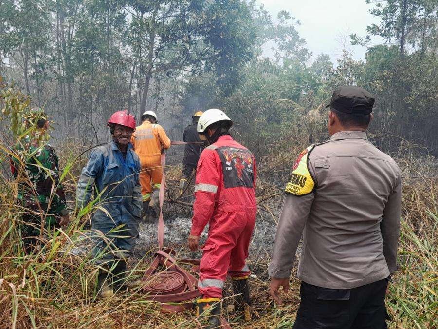 Personil Polsek Bintan Utara bersama perangkat Desa Sri Bintan, Satgas Karhutla, Babinsa, Ketua RT dan masyarakat bahu membahu melaksanakan upaya pemadaman kebakaran hutan dan lahan (Karhutla) yang terjadi di wilayah Desa Sri Bintan, Kecamatan Teluk Sebong, Kabupaten Bintan, Senin (7/9/2026).